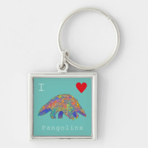 I Love Pangolins Colorful Animal Activism Art Keychain