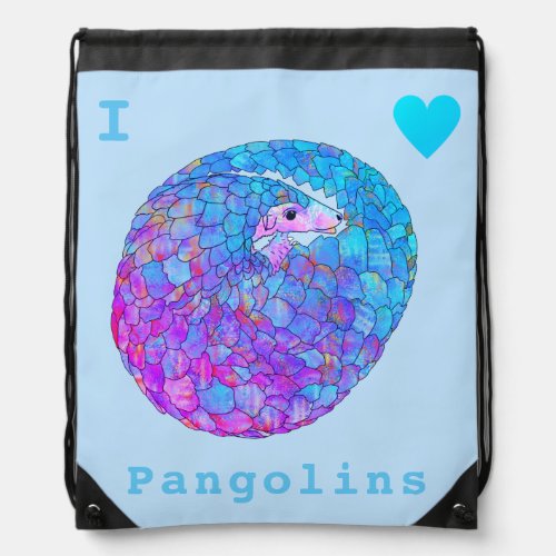 I Love Pangolins Cute Endangered Animal Pink Blue Drawstring Bag