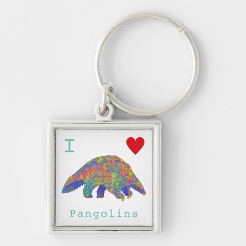 I Love Pangolins Endangered Animal Activism Art  Keychain