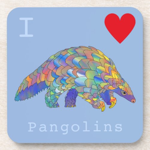 I Love Pangolins Endangered Animal Rights Blue Art Beverage Coaster