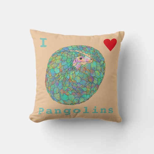 I Love Pangolins Endangered Colorful Animal Art Throw Pillow