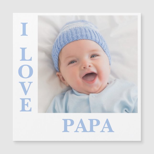 I Love Papa Typography Photo Magnetic Card (Front)