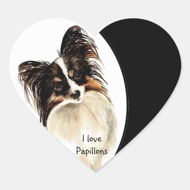 I love Papillons Dog, Pet with Heart Heart Sticker (Front)