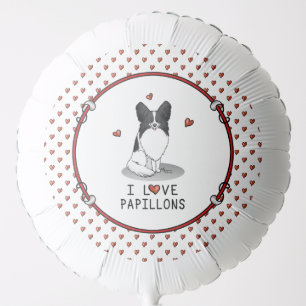 I Love Papillons (white & black) Hearts Dogs Cute Balloon