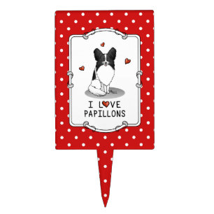 I Love Papillons (white & black) Hearts Dogs Cute Cake Topper