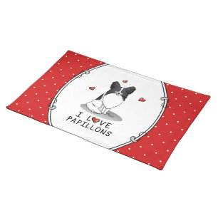 I Love Papillons (white & black) Hearts Dogs Cute Cloth Placemat