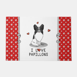 I Love Papillons (white & black) Hearts Dogs Cute Doormat