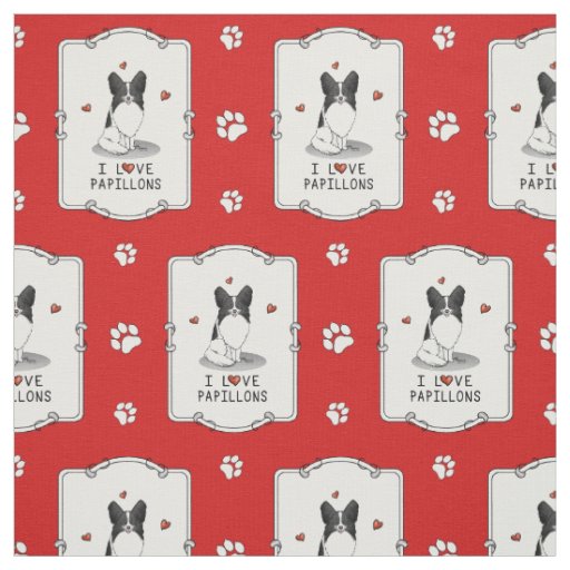 I Love Papillons (white & black) Hearts Dogs Cute Fabric