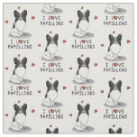 I Love Papillons (white &amp; black) Hearts Dogs Cute Fabric