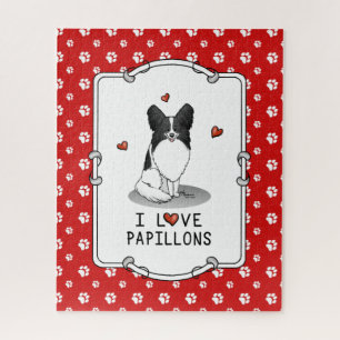I Love Papillons (white & black) Hearts Dogs Cute Jigsaw Puzzle