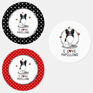 I Love Papillons (white & black) Hearts Dogs Cute Labels