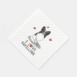 I Love Papillons (white & black) Hearts Dogs Cute Napkins
