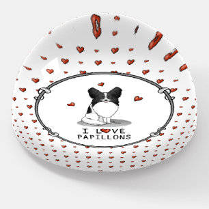 I Love Papillons (white & black) Hearts Dogs Cute Paperweight