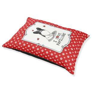 I Love Papillons (white & black) Hearts Dogs Cute Pet Bed