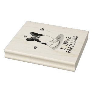 I Love Papillons (white & black) Hearts Dogs Cute Rubber Stamp