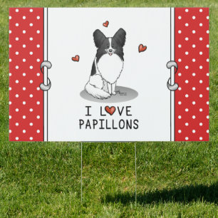 I Love Papillons (white & black) Hearts Dogs Cute Sign