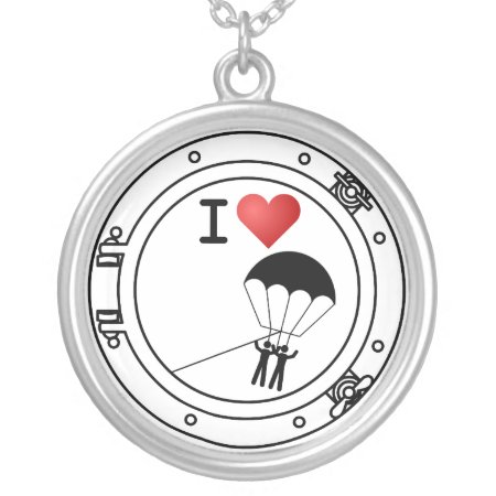 I Love Parasailing Silver Plated Necklace