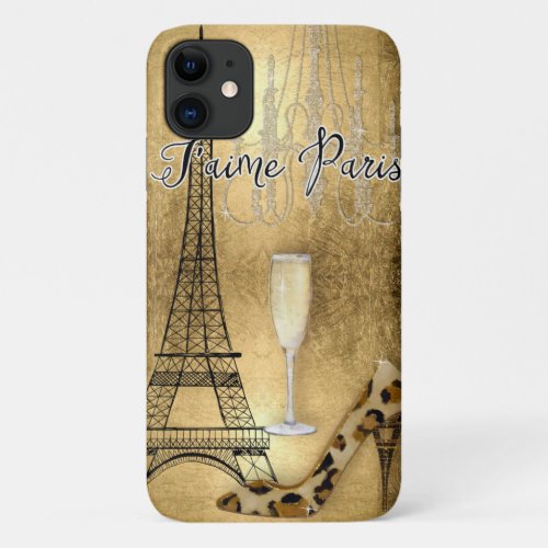 I Love Paris Chic Gold Eiffel Tower Fashion Shoes iPhone 11 Case