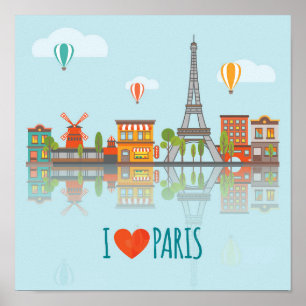 I Love Paris Cityscape Design Poster