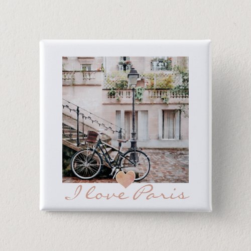 I Love Paris Cobblestone Street Bicycle  Button
