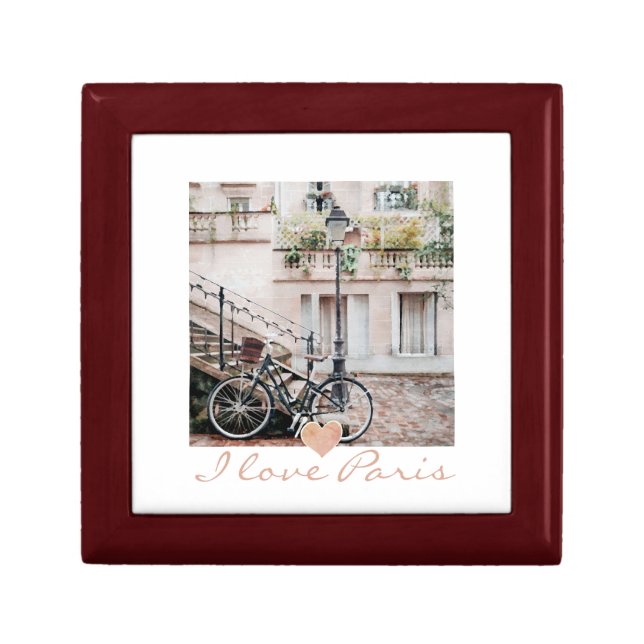 I Love Paris Cobblestone Street Bicycle Jewelry Gift Box (Front)