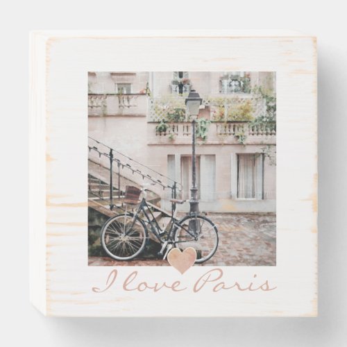 I Love Paris Cobblestone Street Bicycle Wooden Box Sign