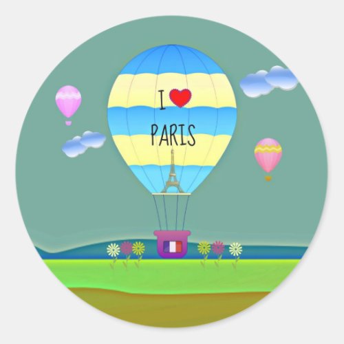 I Love Paris Colorful Hot Air Balloon Classic Round Sticker