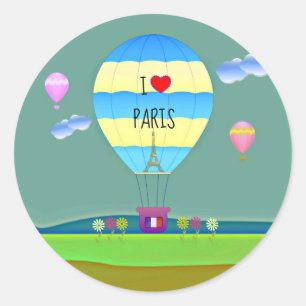 I Love Paris, Colorful Hot Air Balloon Classic Round Sticker