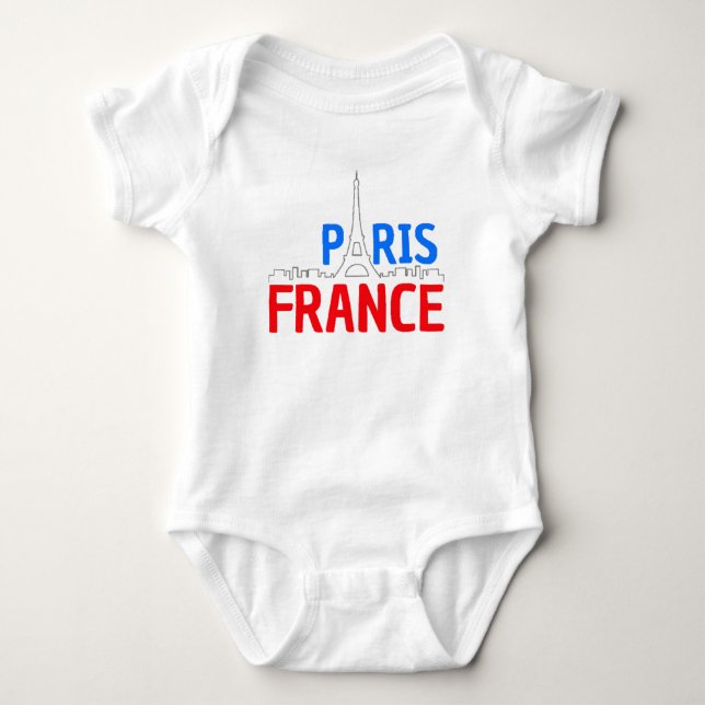 I love paris, Eiffel, Bonjour Baby Bodysuit (Front)