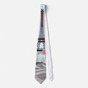 I Love Paris - Eiffel Tower and Bouquet Flowers Neck Tie