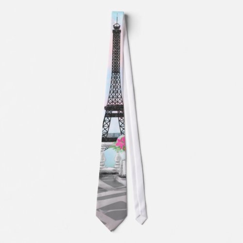 I Love Paris _ Eiffel Tower and Bouquet Flowers Neck Tie