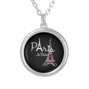 I Love Paris Eiffel Tower France French Souvenir Silver Plated Necklace