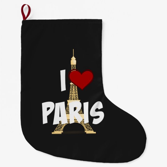 I Love Paris, Eiffel Tower, Large Christmas Stocking (Front)