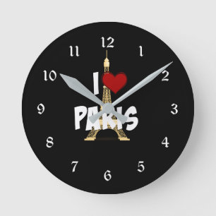 "I Love Paris," Eiffel Tower Round Clock