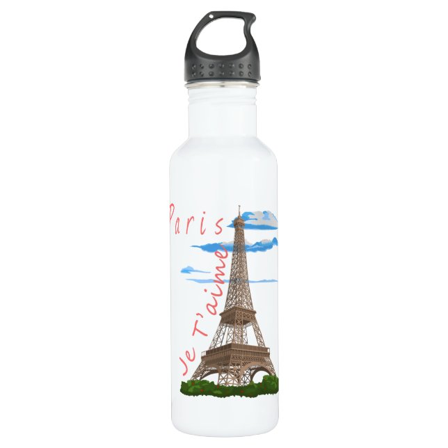 I Love Paris Eiffel Tower Stainless Steel Water Bottle (Front)