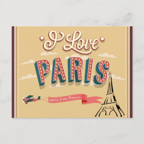 I Love Paris France Eiffel Tower Travel Postcard