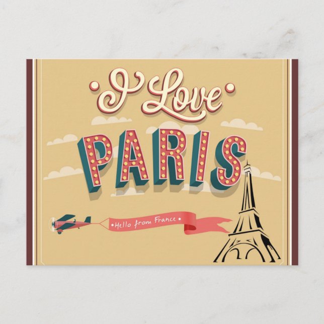 I Love Paris France Eiffel Tower Travel Postcard (Front)