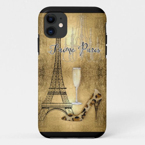 I Love Paris Gold Leaf Eiffel Tower Fashion Shoes iPhone 11 Case