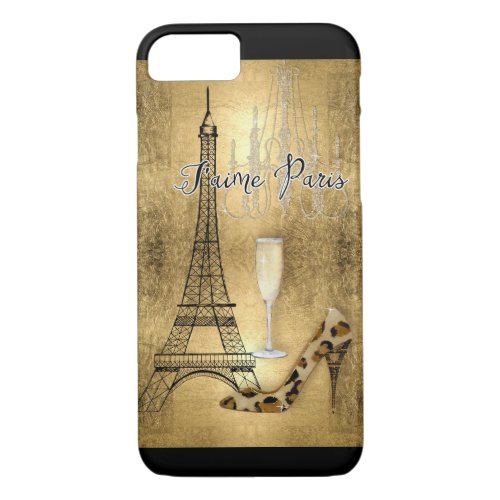 I Love Paris Gold Leaf Eiffel Tower Fashion Shoes iPhone 87 Case