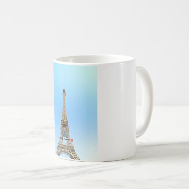I Love Paris Mug – Eiffel Tower Illustration Coffe (Front Right)