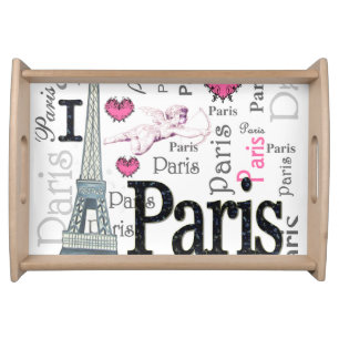 I Love Paris Pink Black Tray- Eiffel Tower Serving Tray