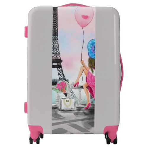 I Love Paris _ Pretty Woman and Pink Heart Balloon Luggage