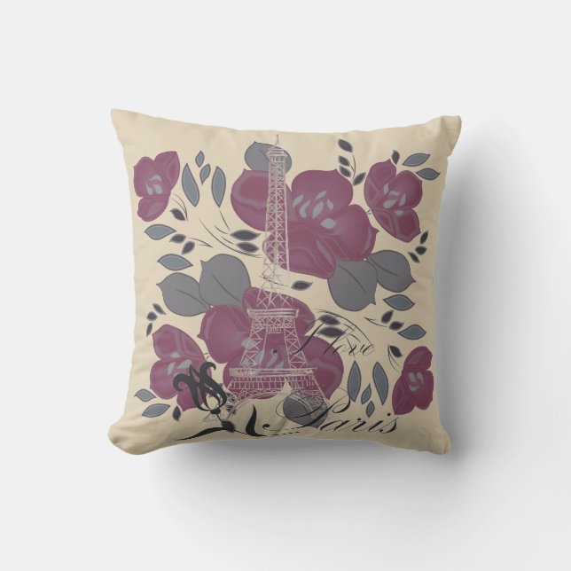 I love Paris Reversible Floral Decorative Pillow (Front)