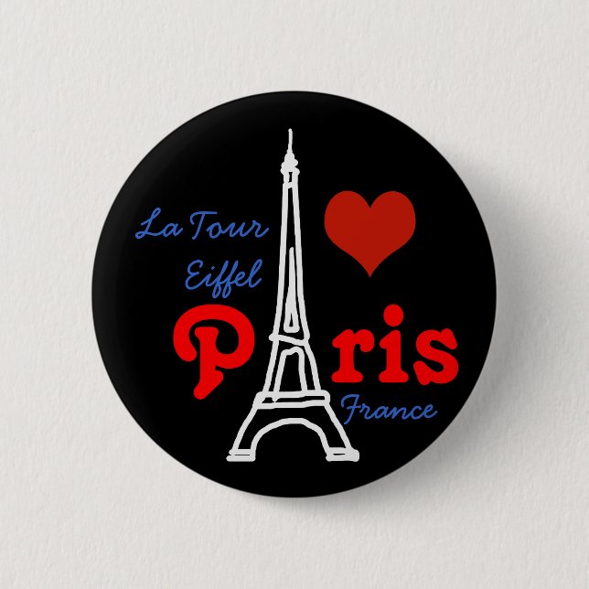I love Paris . romantic Eiffel Button (Front)