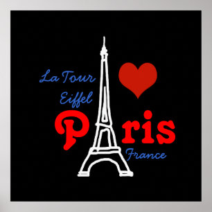I love Paris . romantic red heart Poster