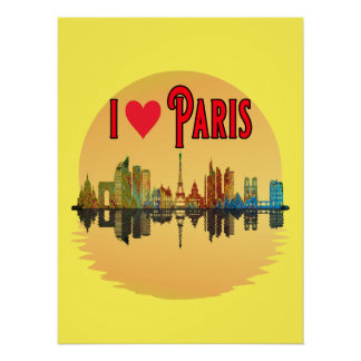 I Love Paris Skyline Sunset Wall Art Poster