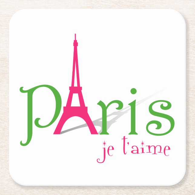 I love Paris Square Paper Coaster (Front)