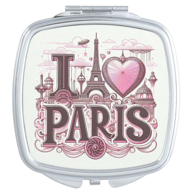 I love Paris Steampunk Style Design Compact Mirror (Front)