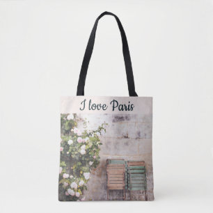 I Love Paris Street Scene Flowers Tote Bag