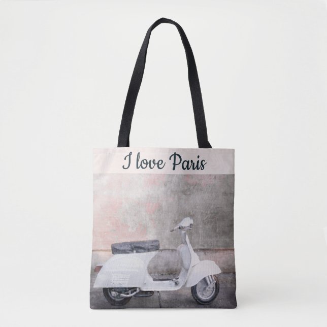 I Love Paris Street Scene Pink Car Tote Bag (Front)